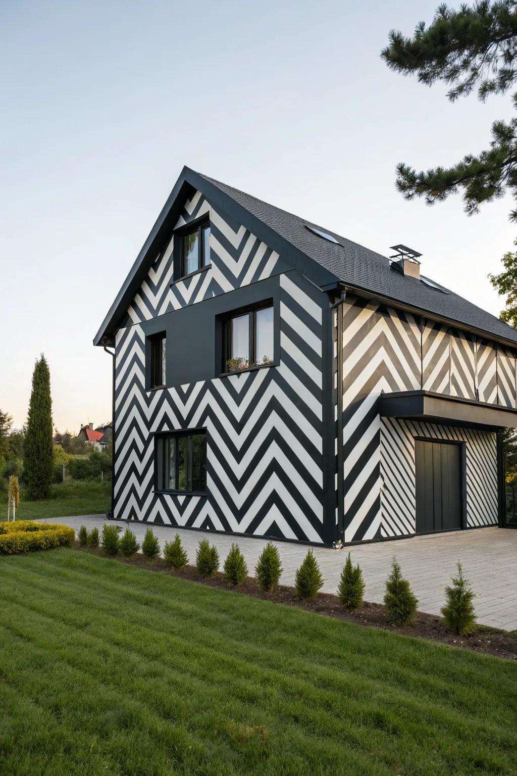Geometric patterns bring a bold statement to the house's exterior.