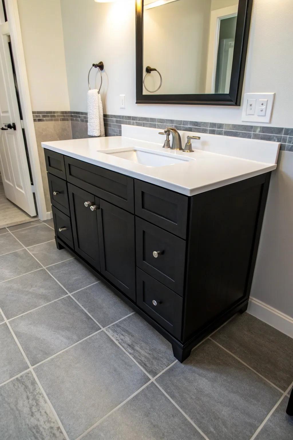 A dark organizer with light surfaces creates a chic, balanced look.