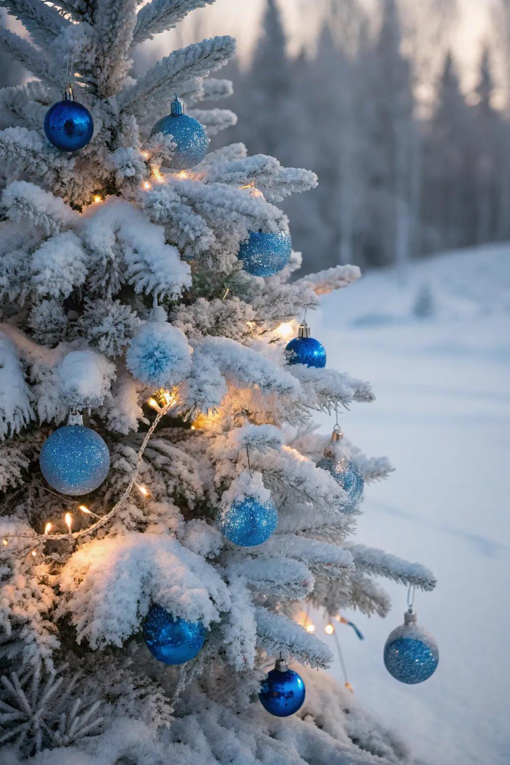 A frosted azure delight Christmas tree.