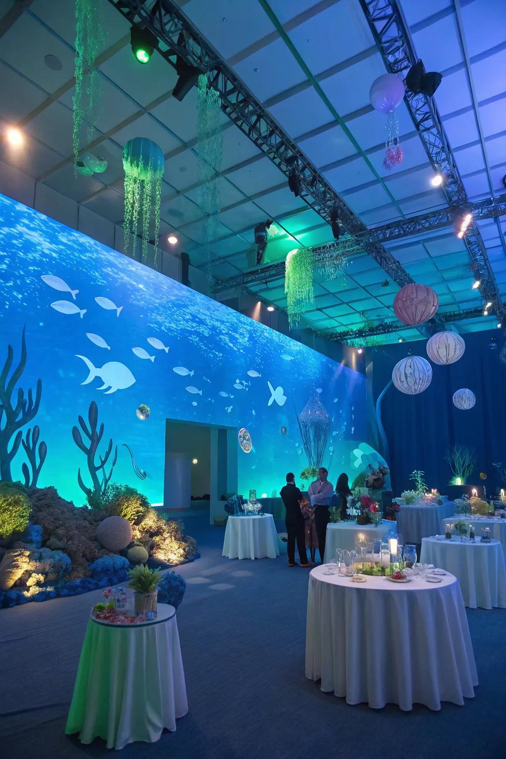 Below the ocean surface ornaments changing the venue to resemble a submarine wonderland.