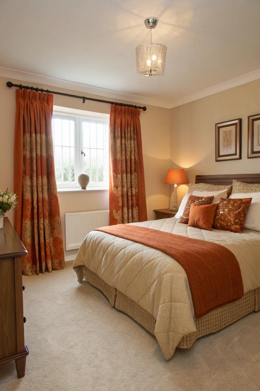 Neutral elements balancing the bold sunset hues.