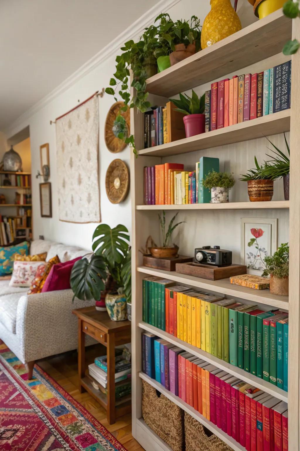 Revealed shelving fashions a vibrant display for your cherished items.