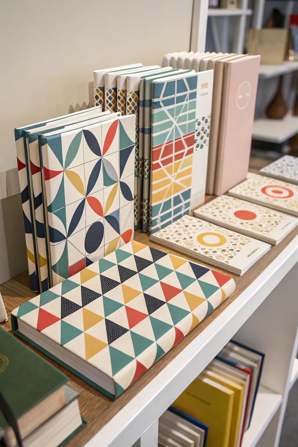Shape designs give book covers modern class.
