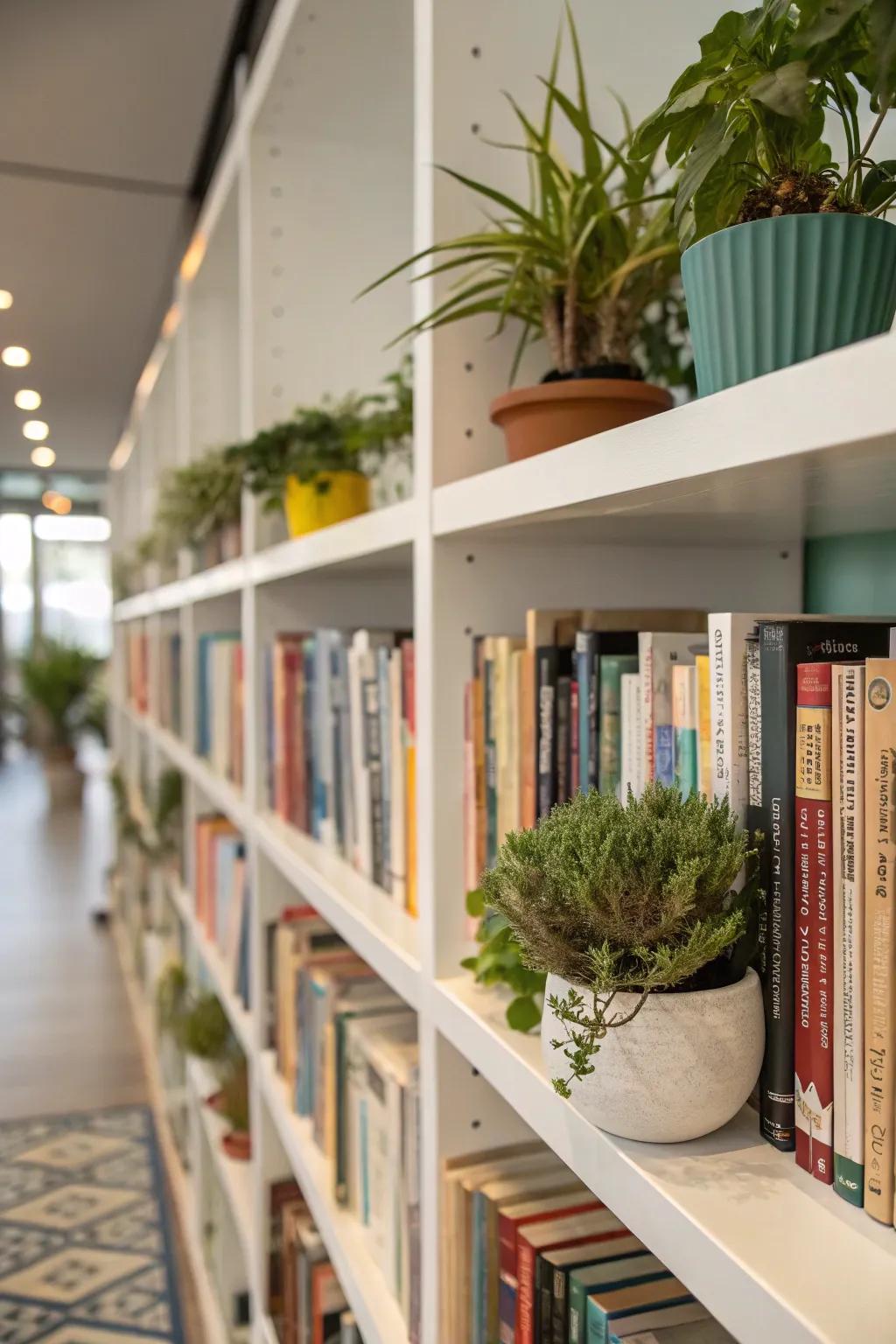 Greenery introduces a natural and fresh element to your shelves.