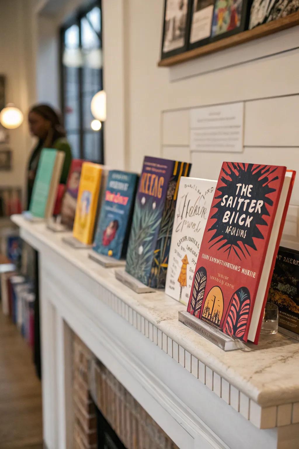 Volume jackets as decorative pieces create a cultured display.