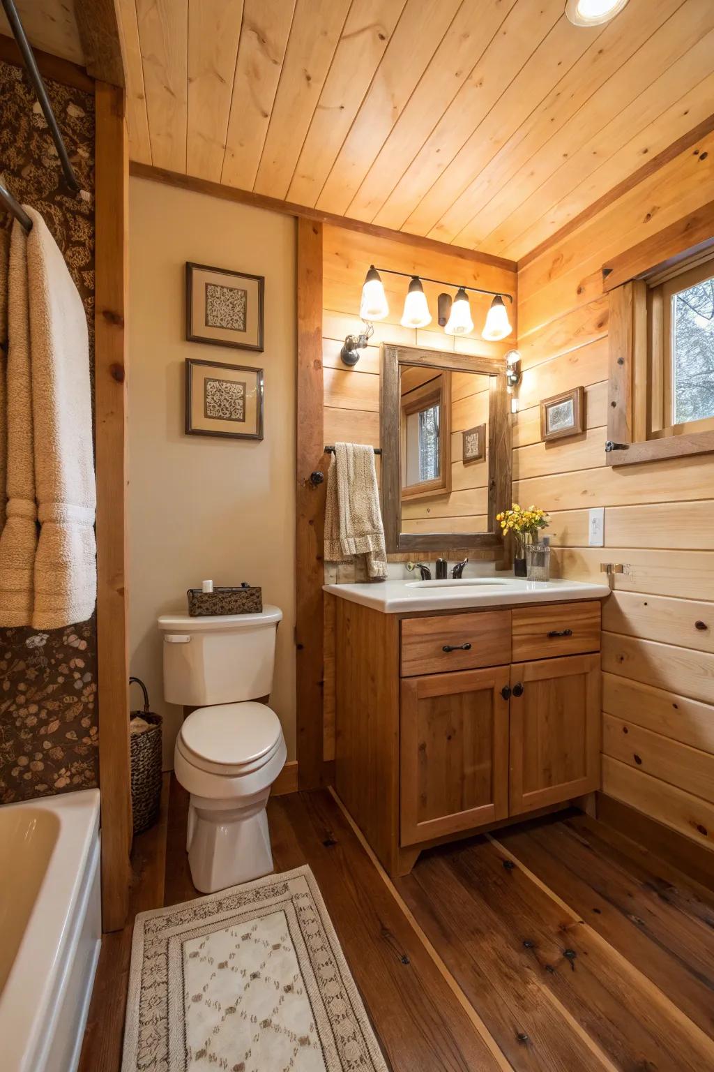 Wood textures bring warmth and natural charm to your bathroom.