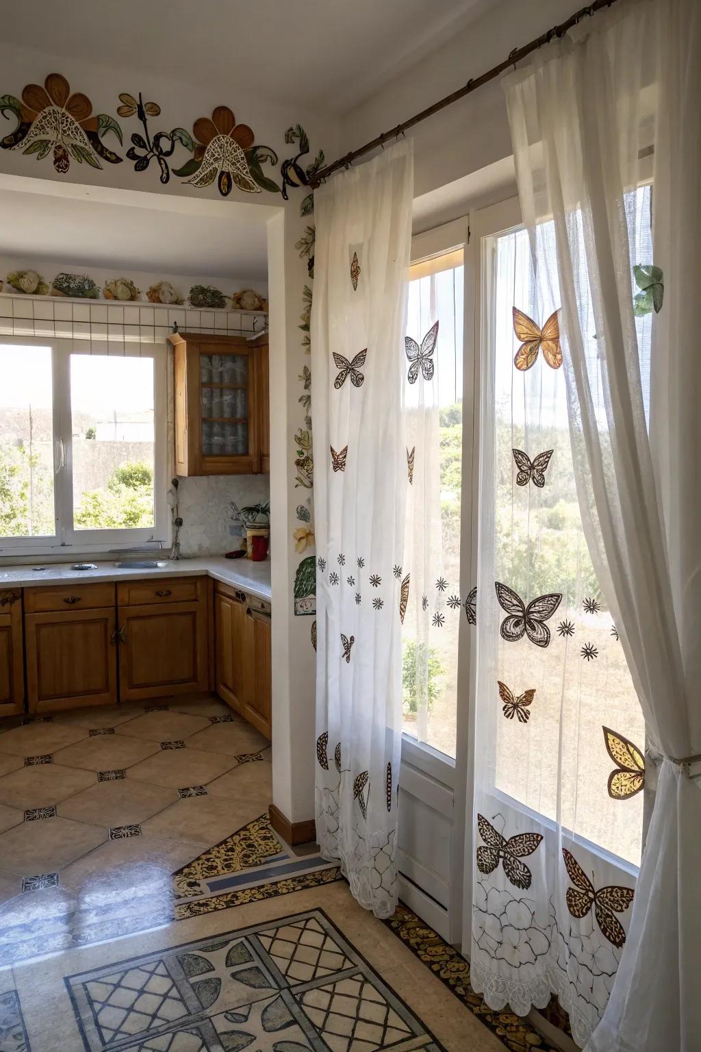 Butterfly window decals blend privacy and style.