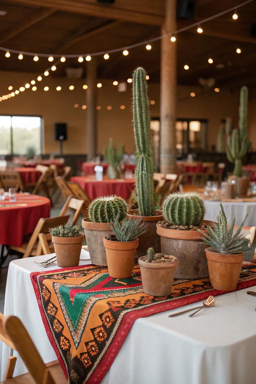 Cacti centerpieces enhance themed event decor with style.