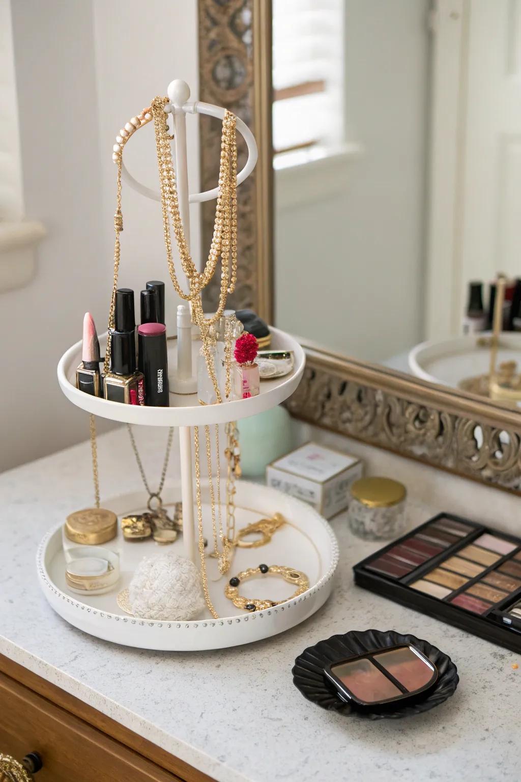 A chic platform organizer keeps your vanity fashionable and neat.