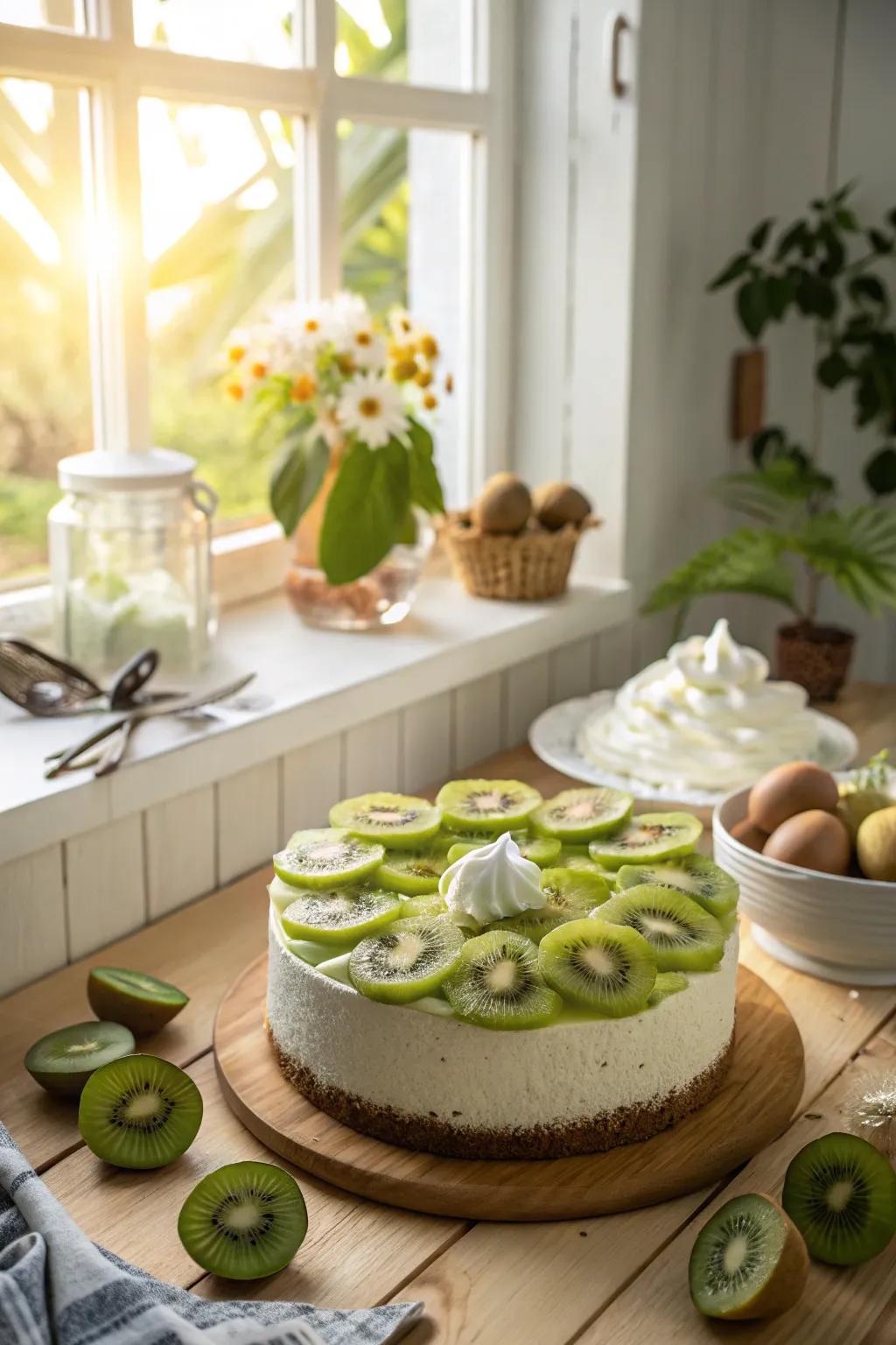 A kiwi dream cake that’s fresh and inviting.