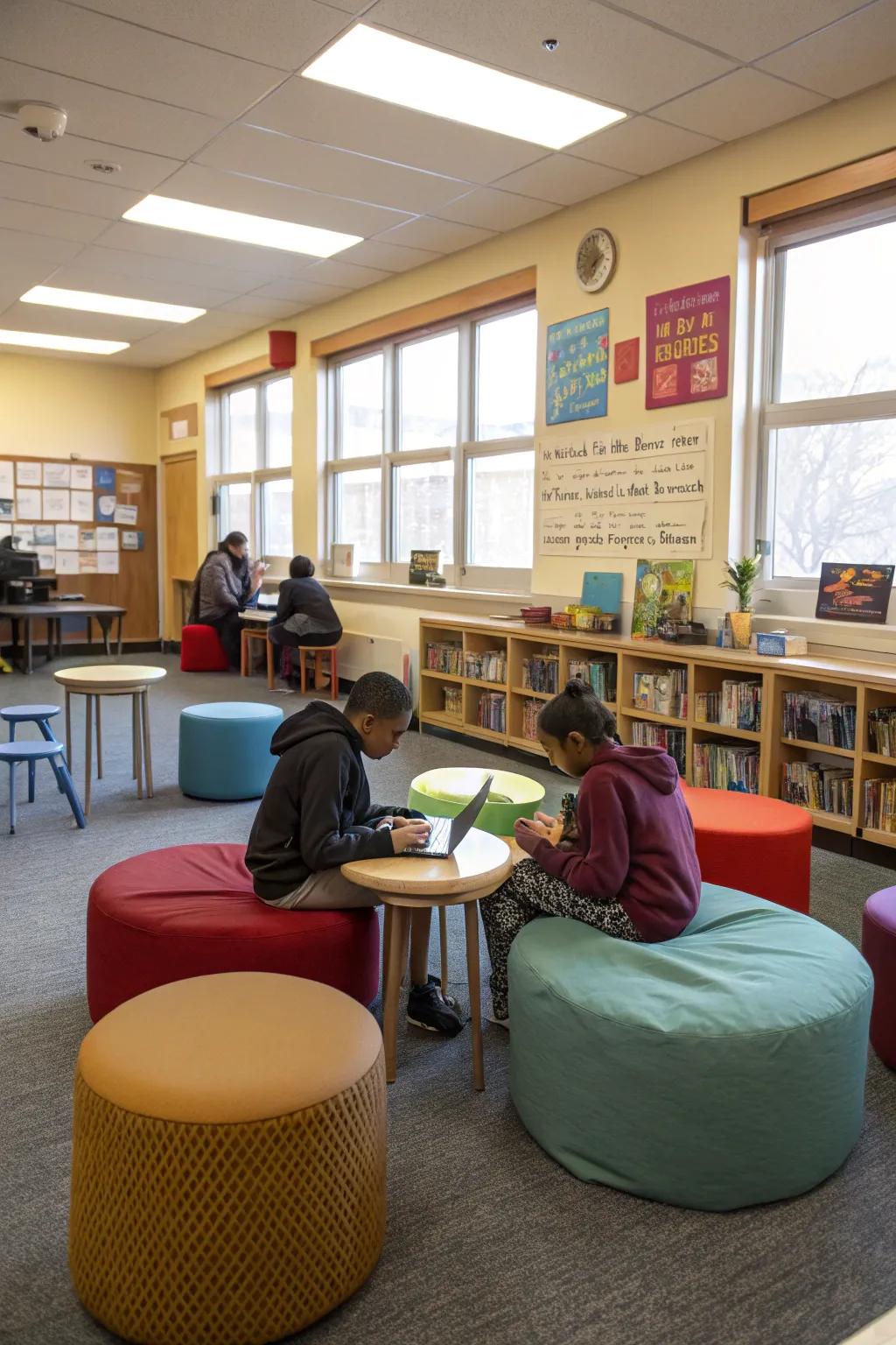 Flexible seating accommodates different learning preferences.