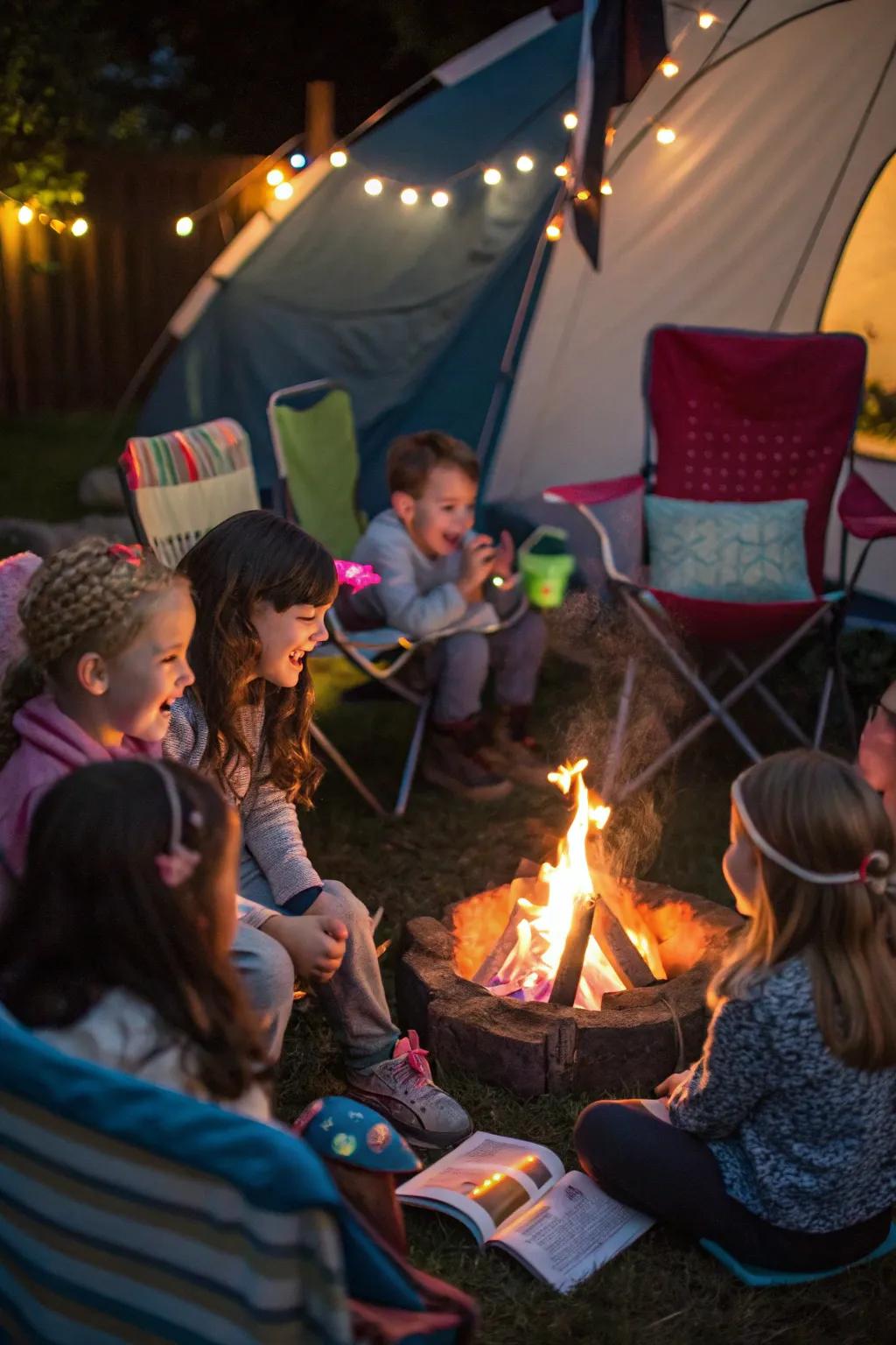 Storytime around the campfire creating magical memories.