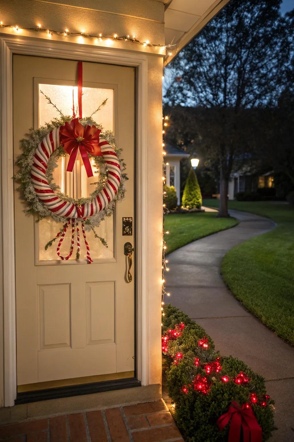 Welcome guests with a candy cane wreath.