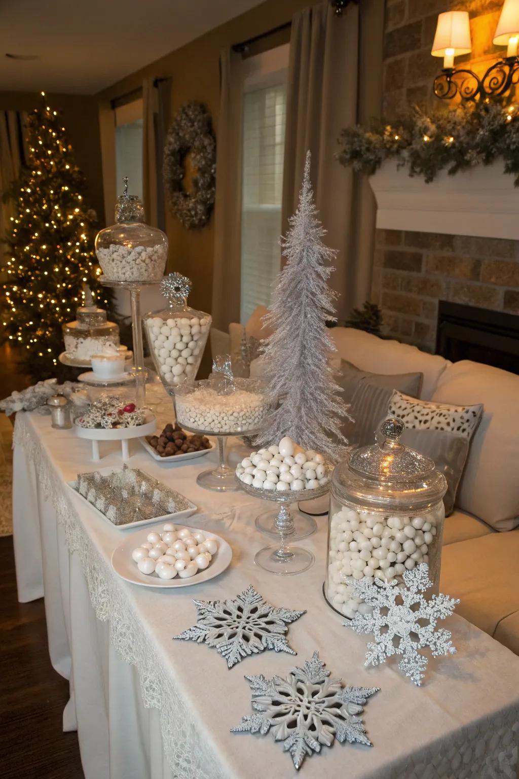 An icy wonderland candy buffet that amazes.