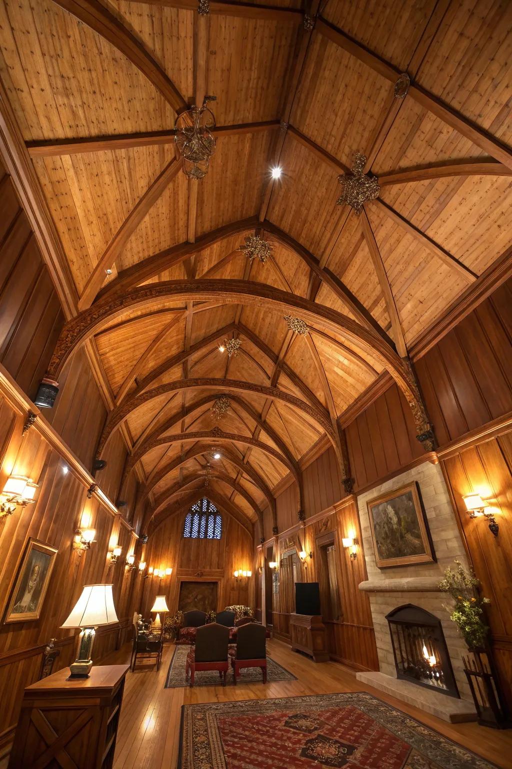 Textured ceilings inject profundity and character to the area.