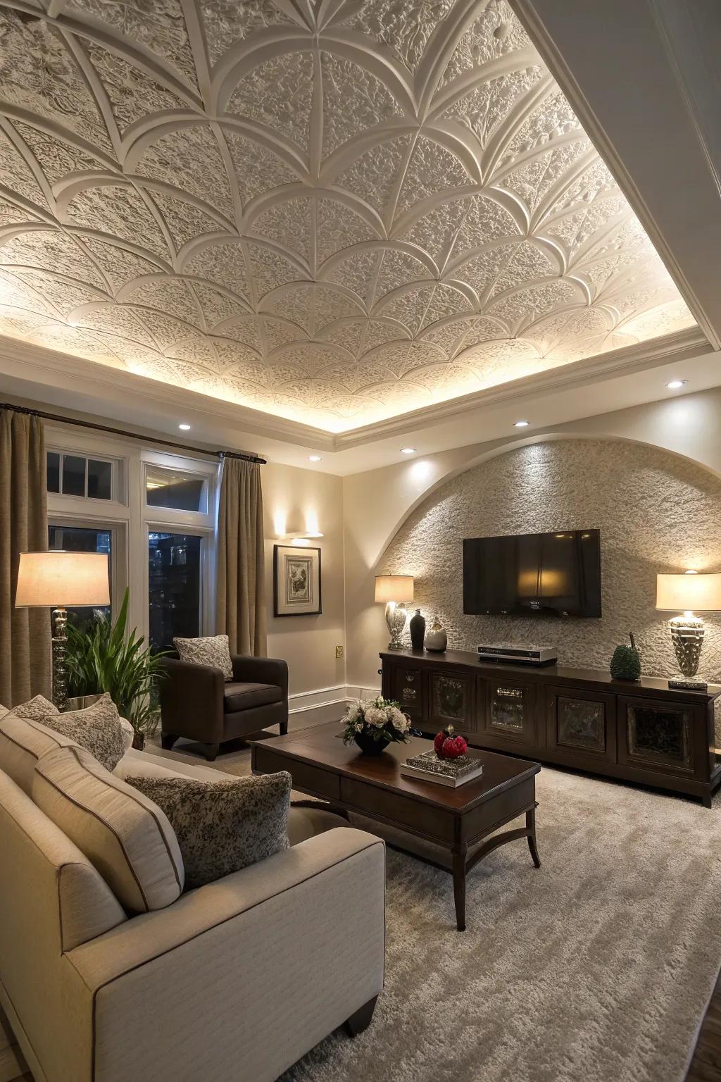 Make a bold statement with the dramatic fan brush ceiling texture.