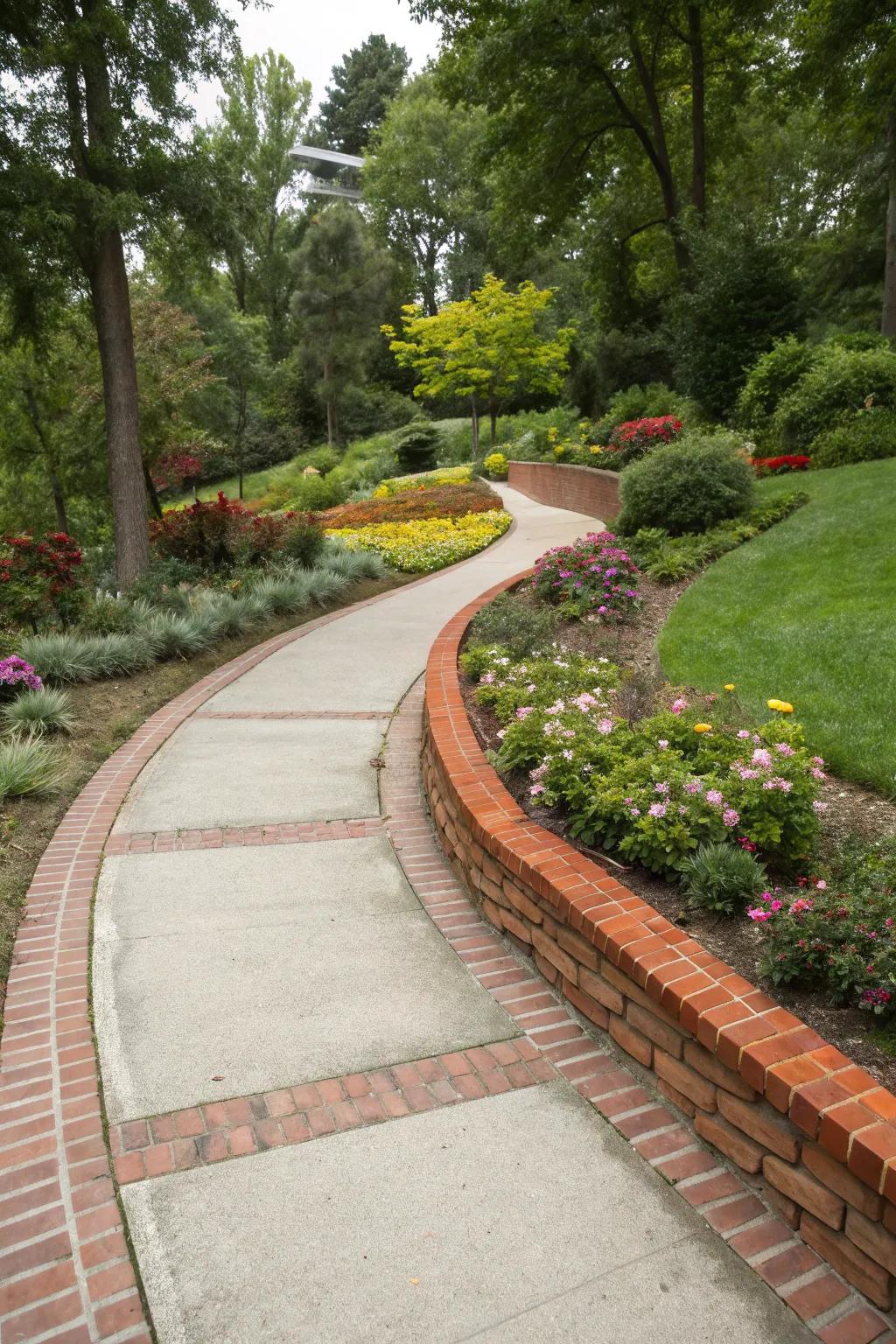 A stone walkway with bold brick borders for a classic touch.