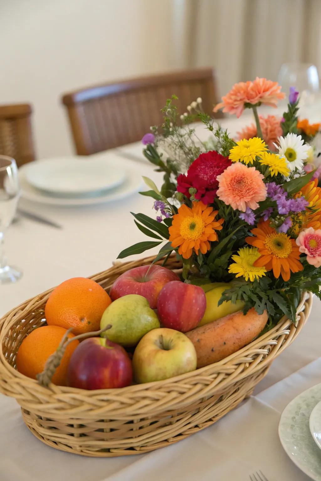 Cozy and inviting with a wicker container centerpiece base.