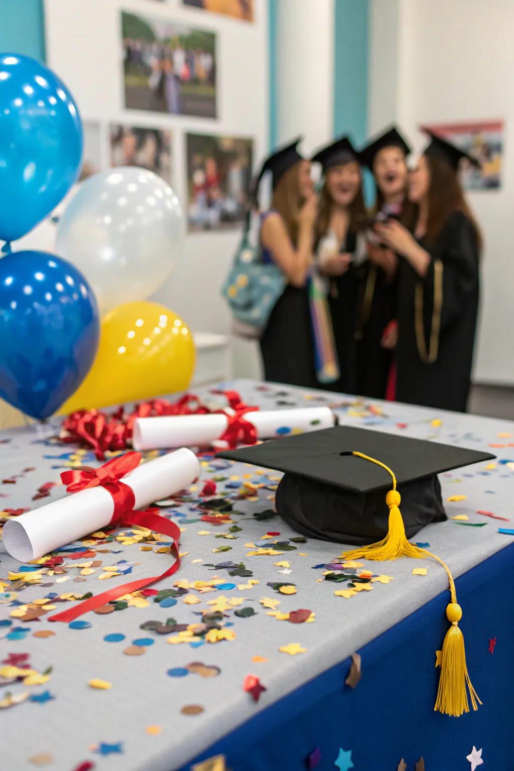 Vibrant confetti adds a festive touch to the celebration.