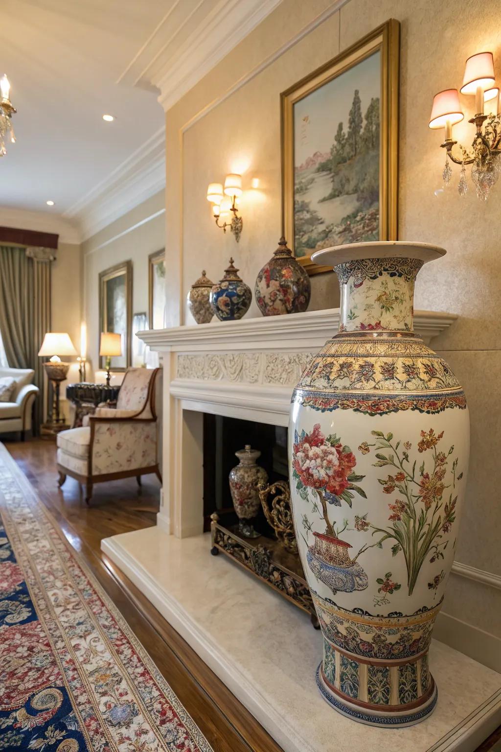 A ceramic vase serves as a stunning standalone art piece.