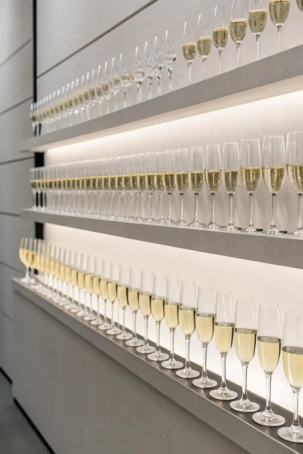 A refined and minimalist monochrome sparkling wine station.