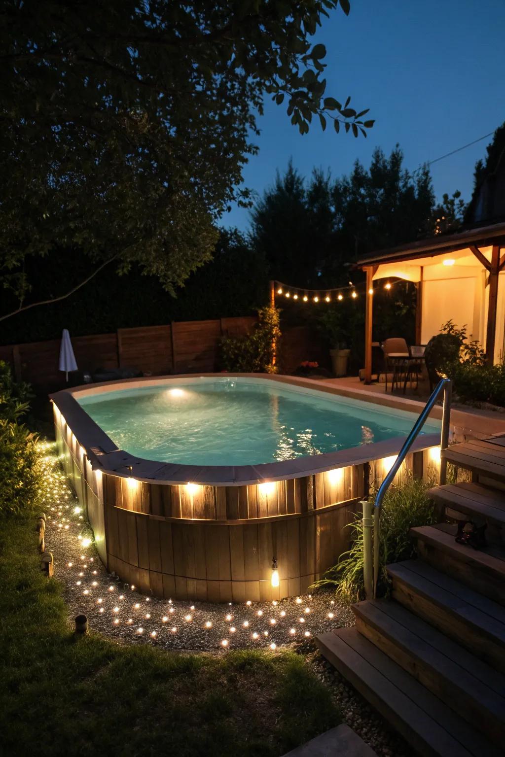 LED lights add a warm glow to your pool area after dark.