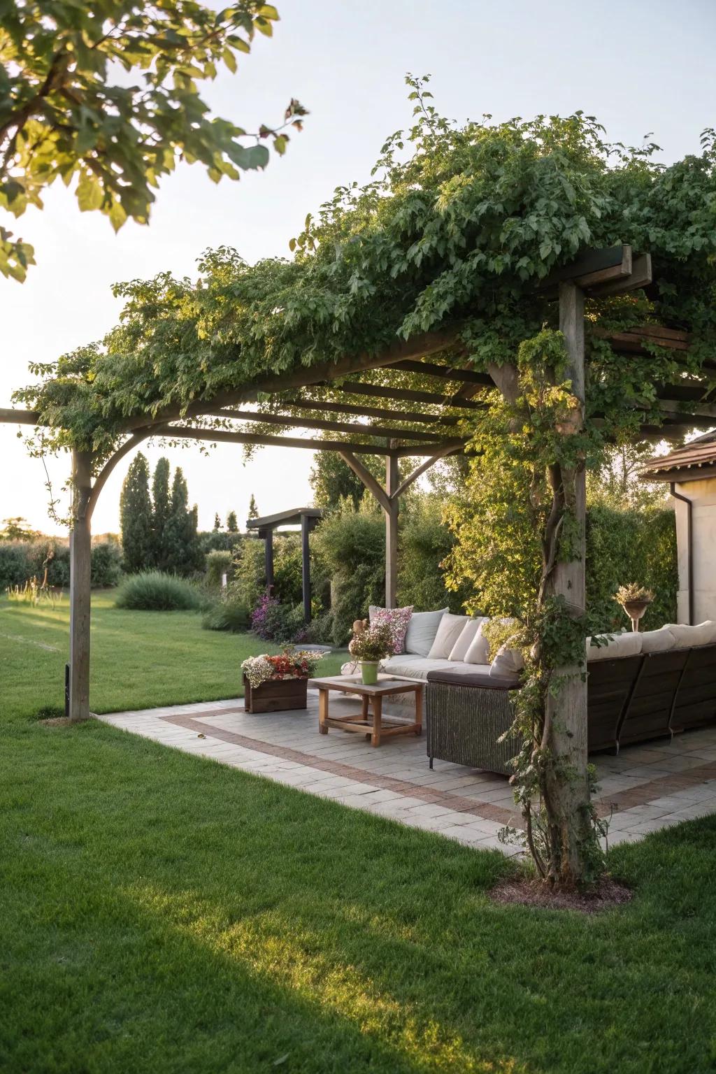 A pergola offers shade and a touch of elegance.