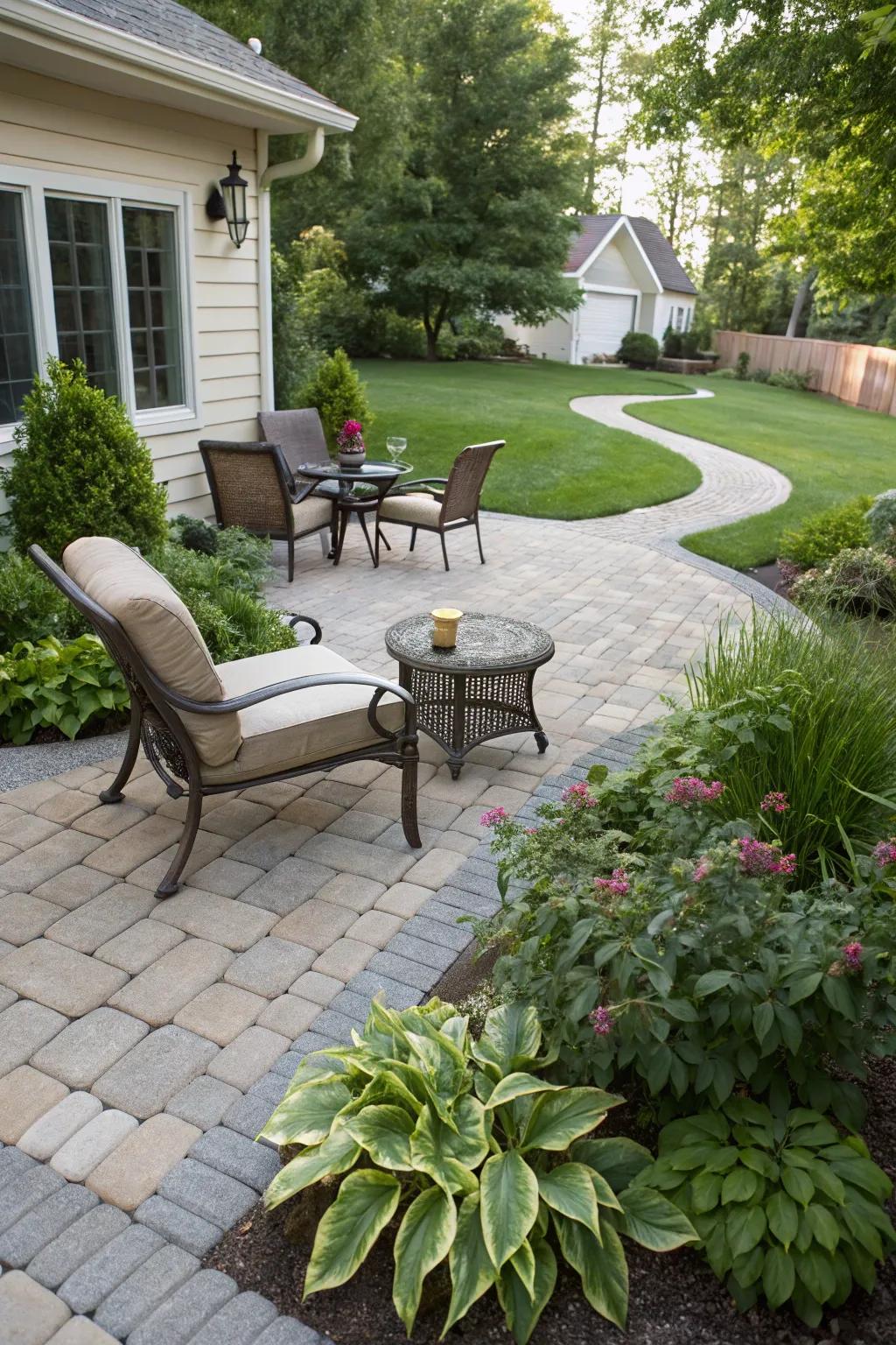 A slab patio offers a practical and stylish outdoor space.