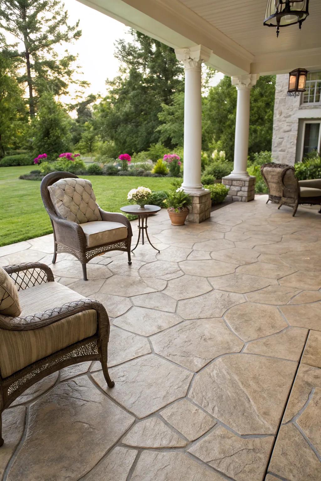 Stamped concrete offering a stylish yet affordable patio floor.