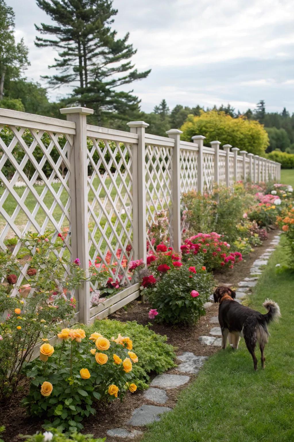 Lattice panels furnish an aesthetic and practical barrier solution.
