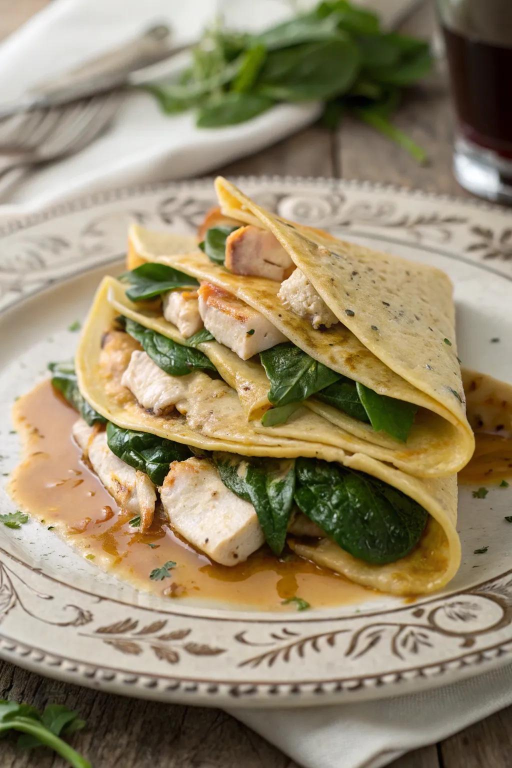 Poultry and greens wraps, an elegant and delicious choice.