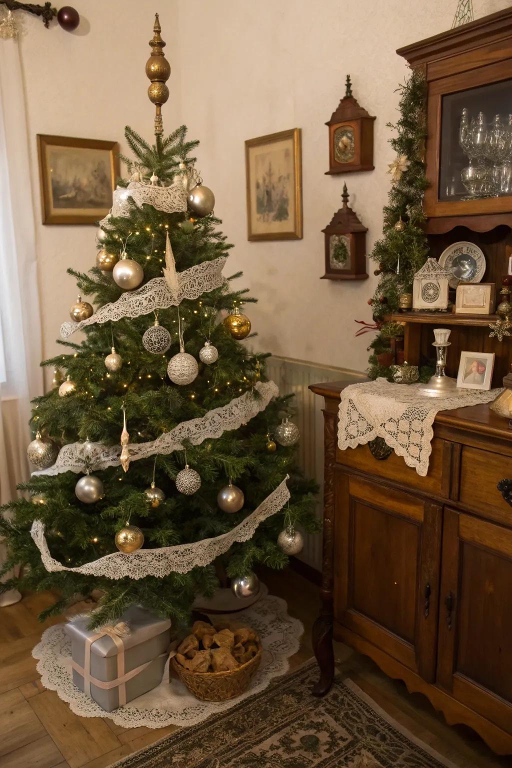 A vintage glam Christmas sphere tree featuring charming retro ornaments.