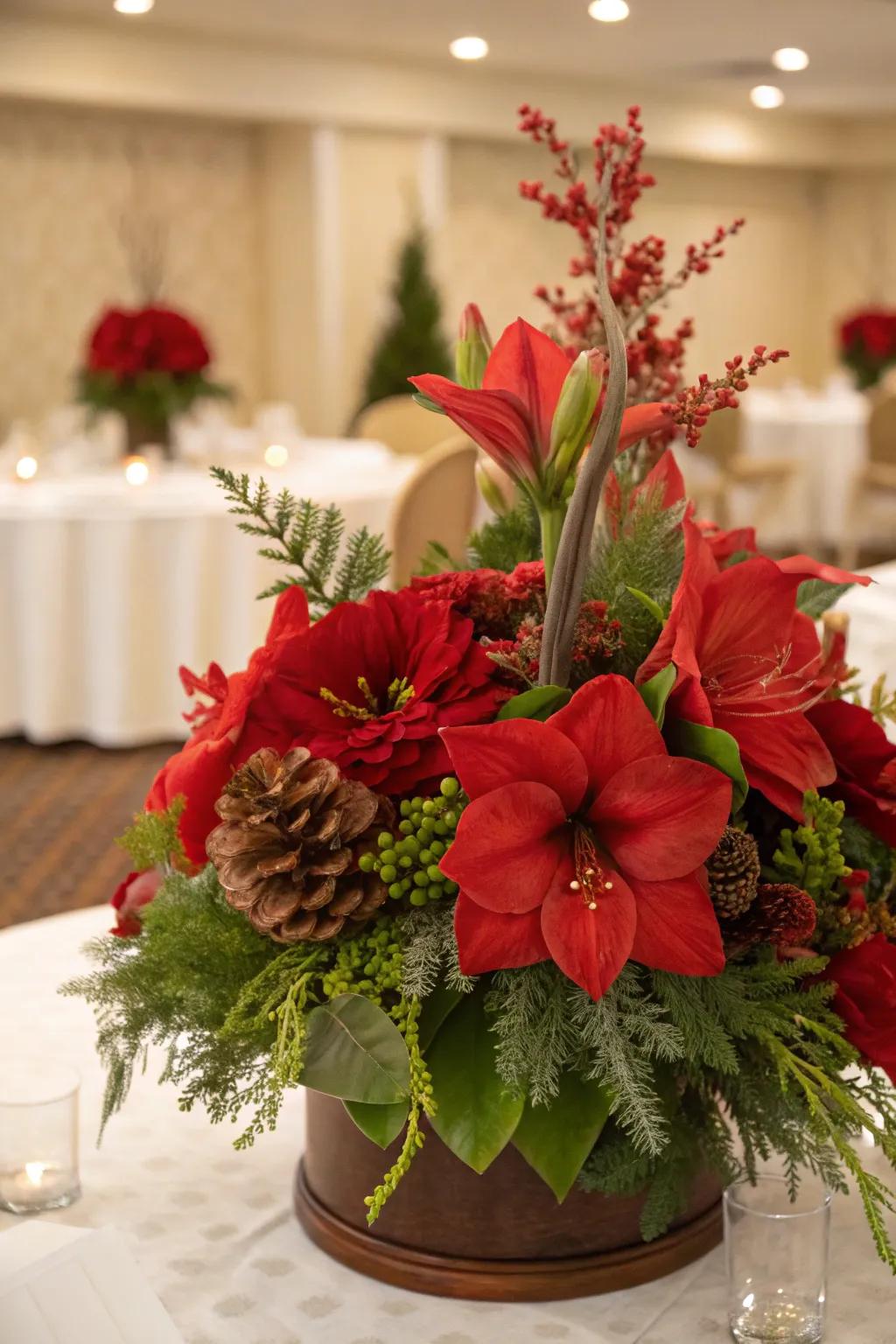 Holiday flowers inject a bold, celebratory vibe.