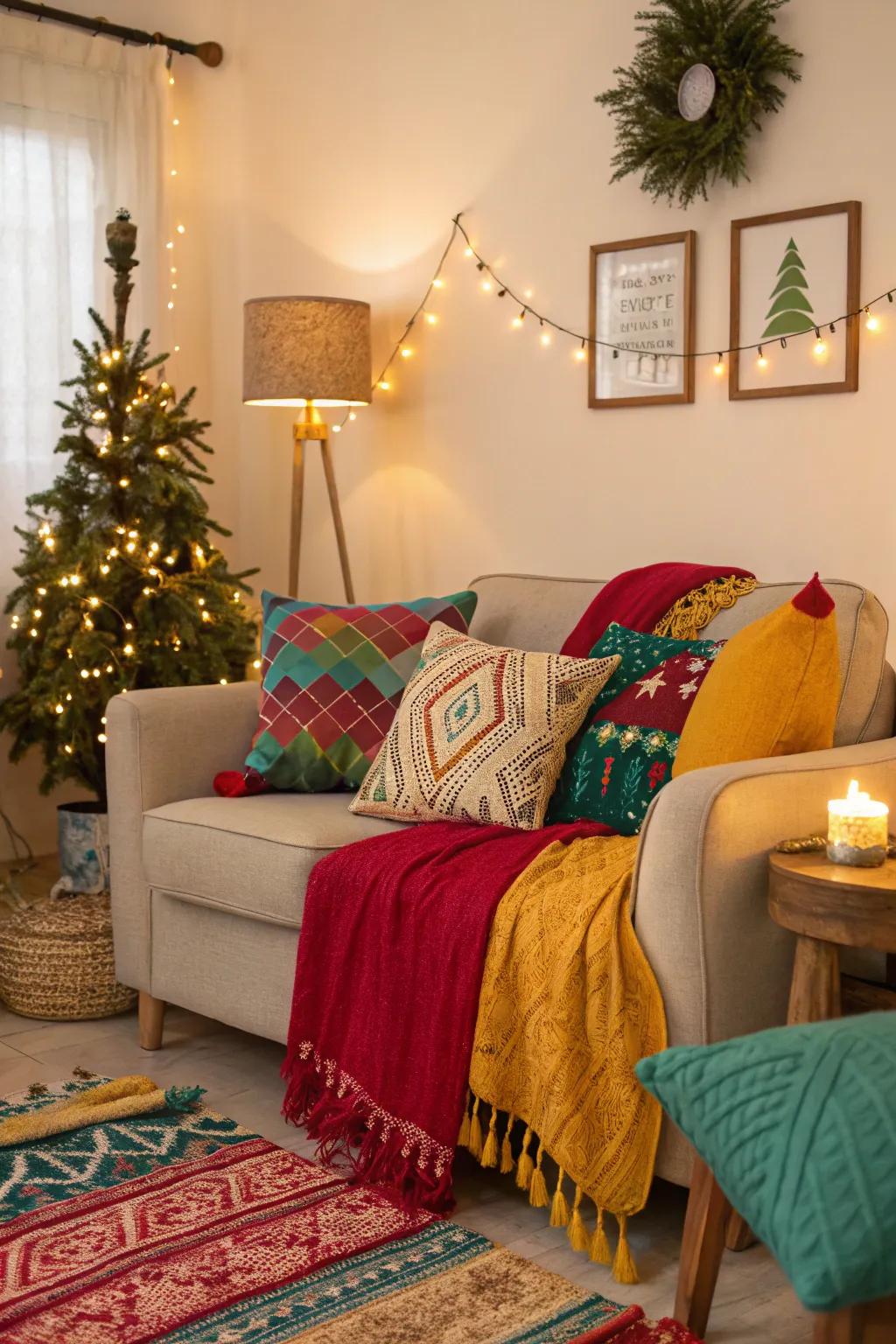 Audacious holiday embellishments infuse hue and cheer into any chamber.