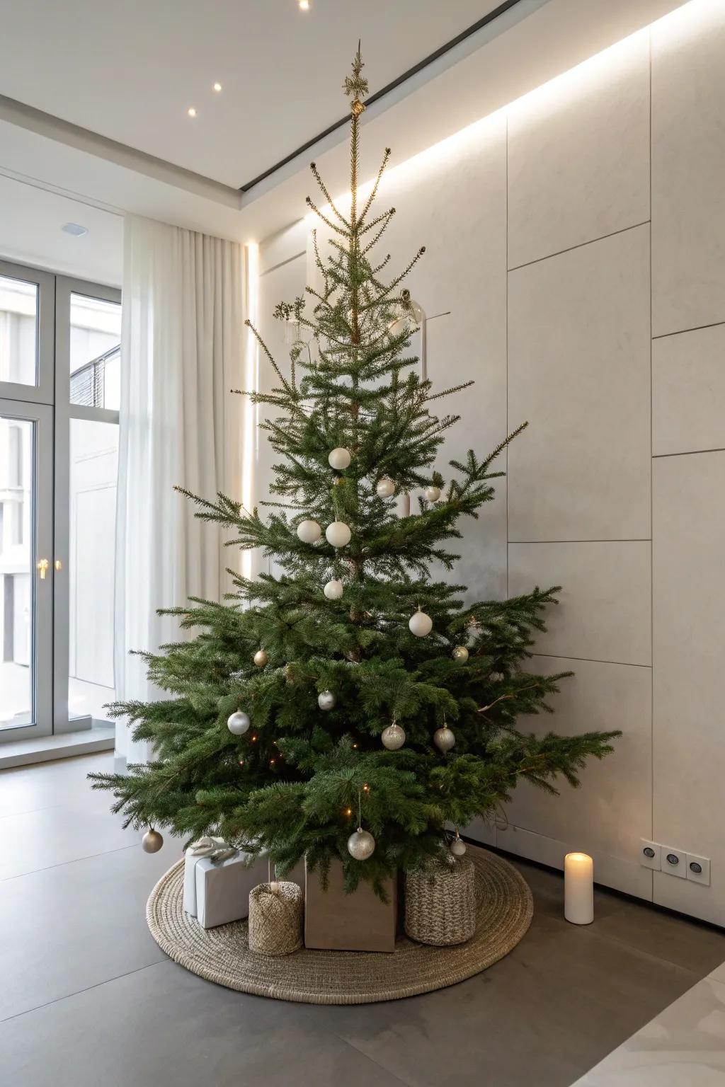 Minimalist chic offers a simple yet stylish Christmas tree theme.