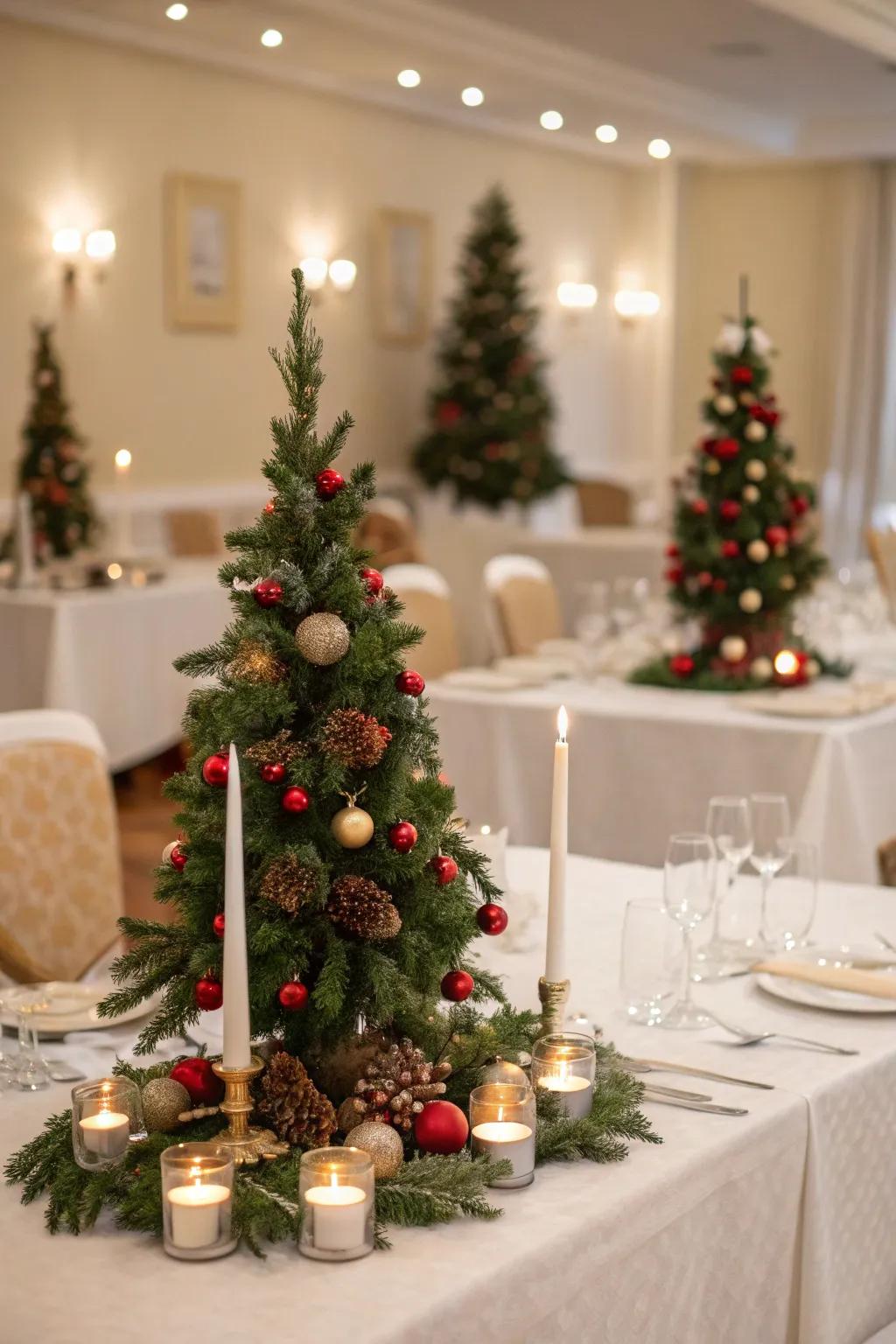 Tiny trees add a whimsical holiday element.