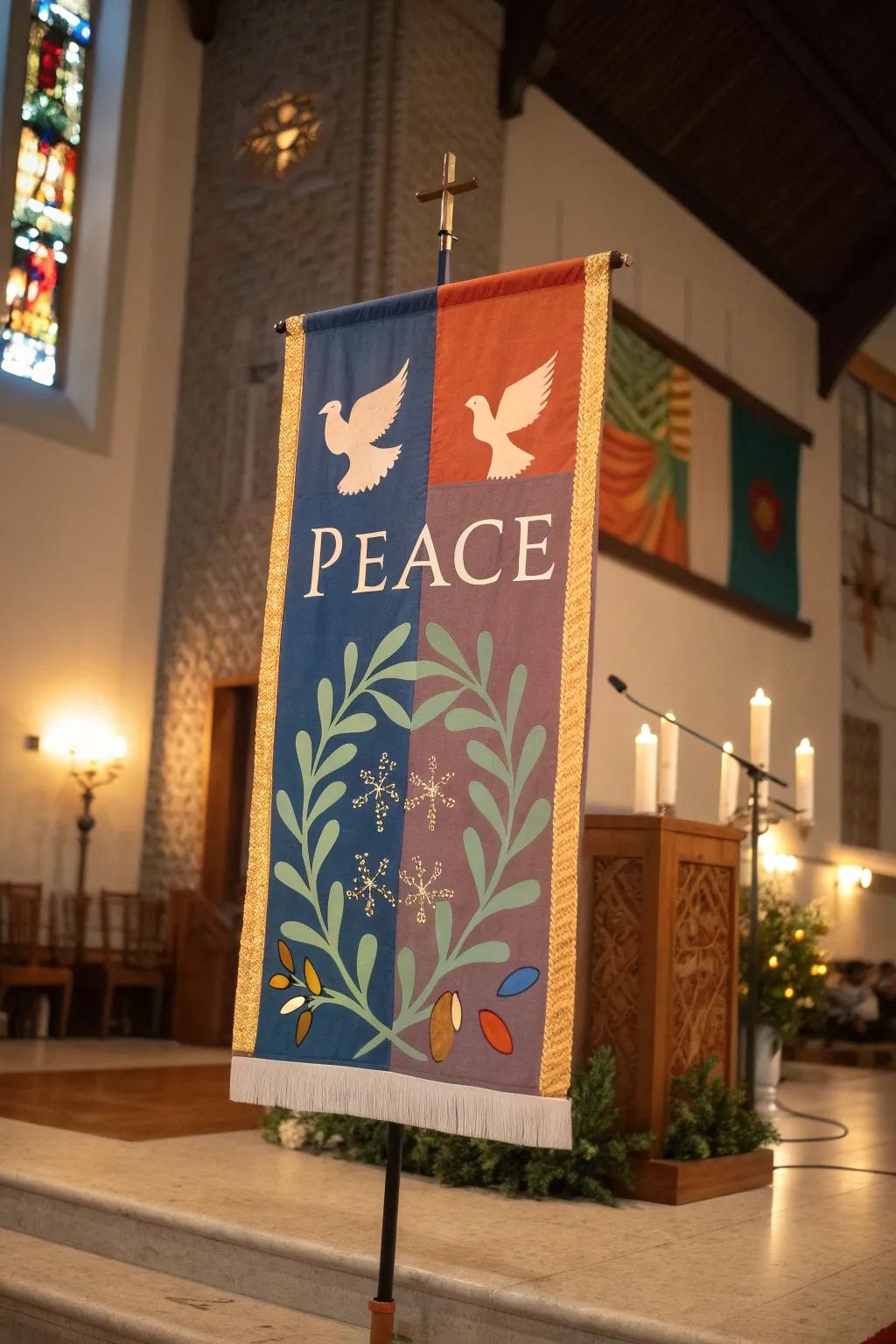 A thematic bulletin board focused on the concept of peace.