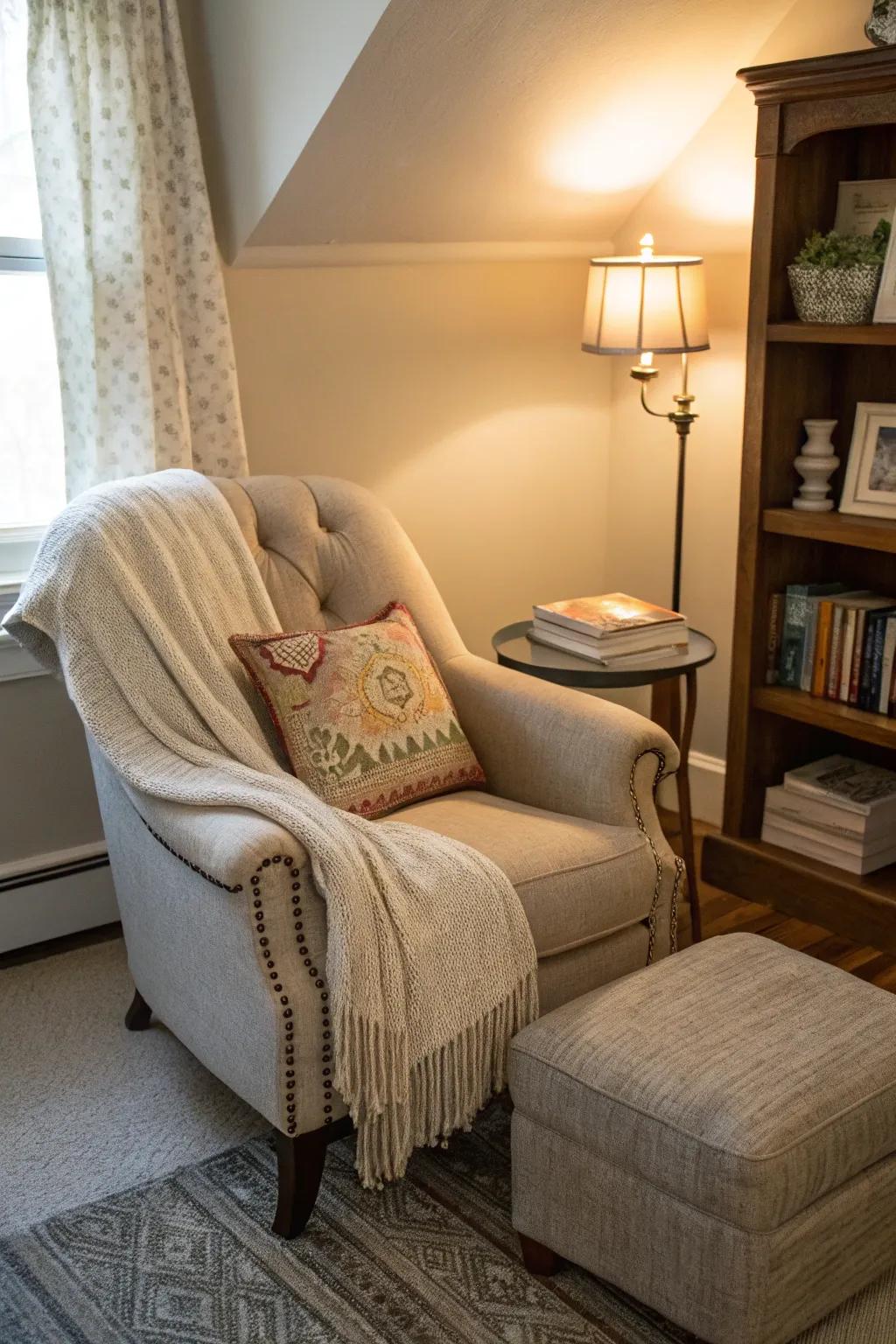 A comfortable reading spot adds a personal retreat within your bedroom.