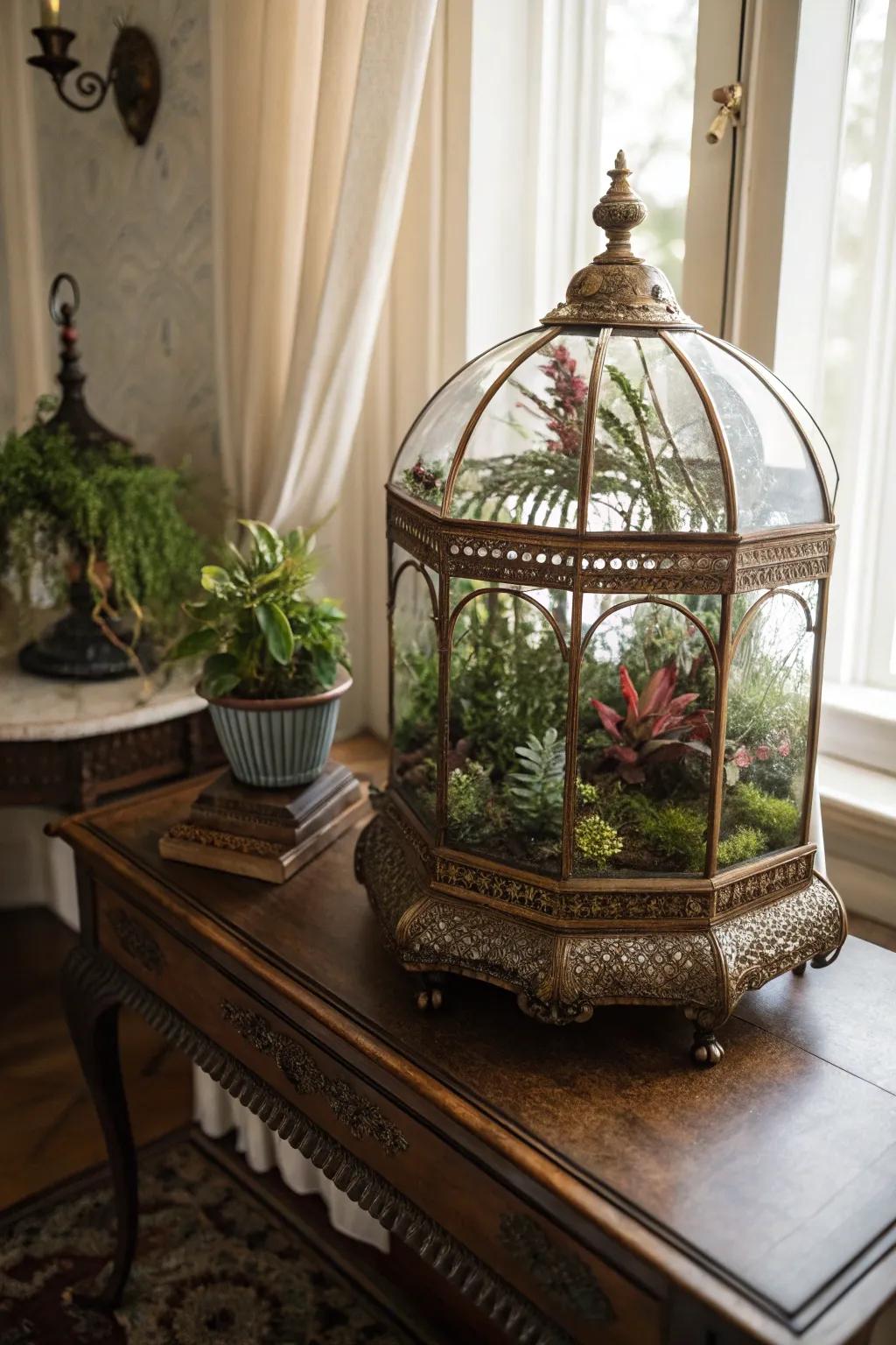 A regal greenery display terrarium for a hint of refinement.