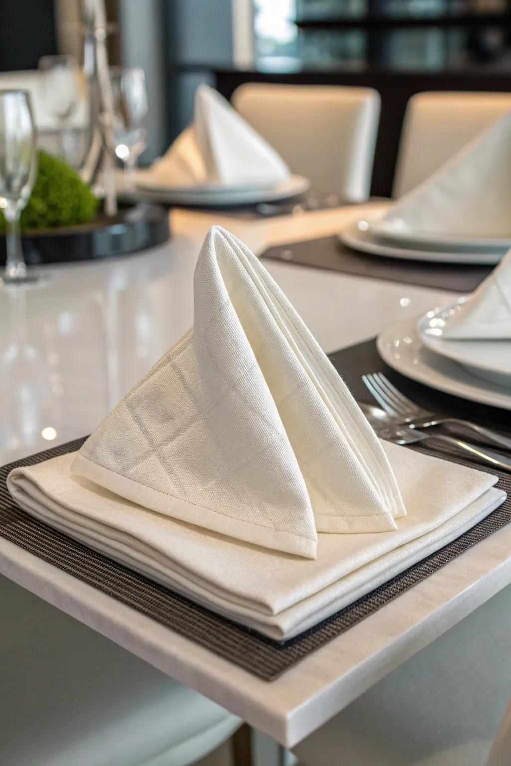 The diamond napkin fold, perfect for a touch of geometric elegance.