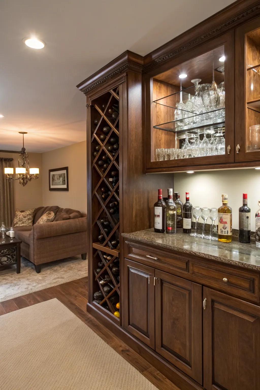 A wine rack adds class and practicality.