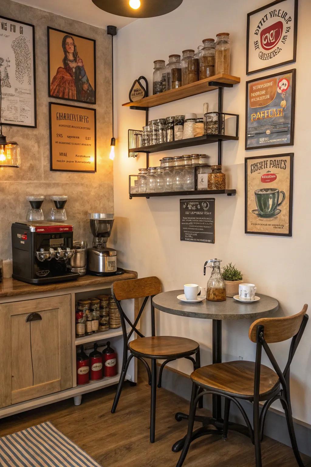 A cozy beverage nook in the kitchen.