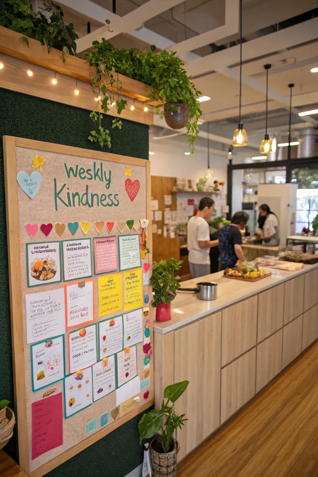 A kindness task display to inspire weekly participation.