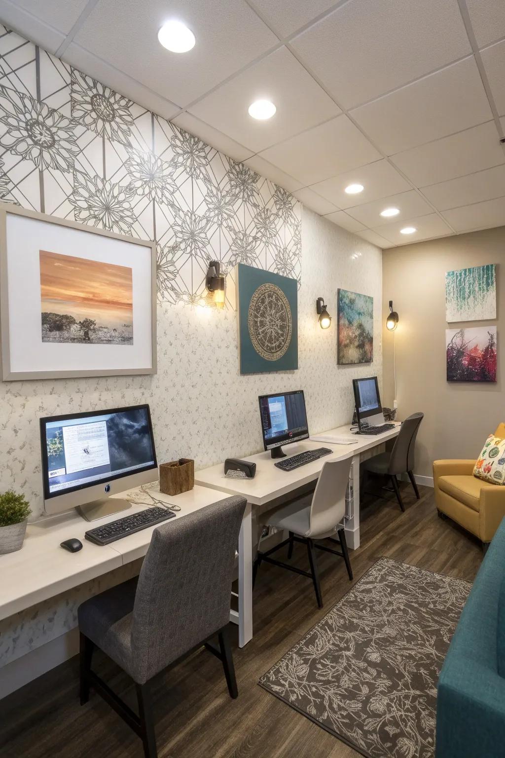 A computer area showcasing inspiring wall decor that fuels creativity.