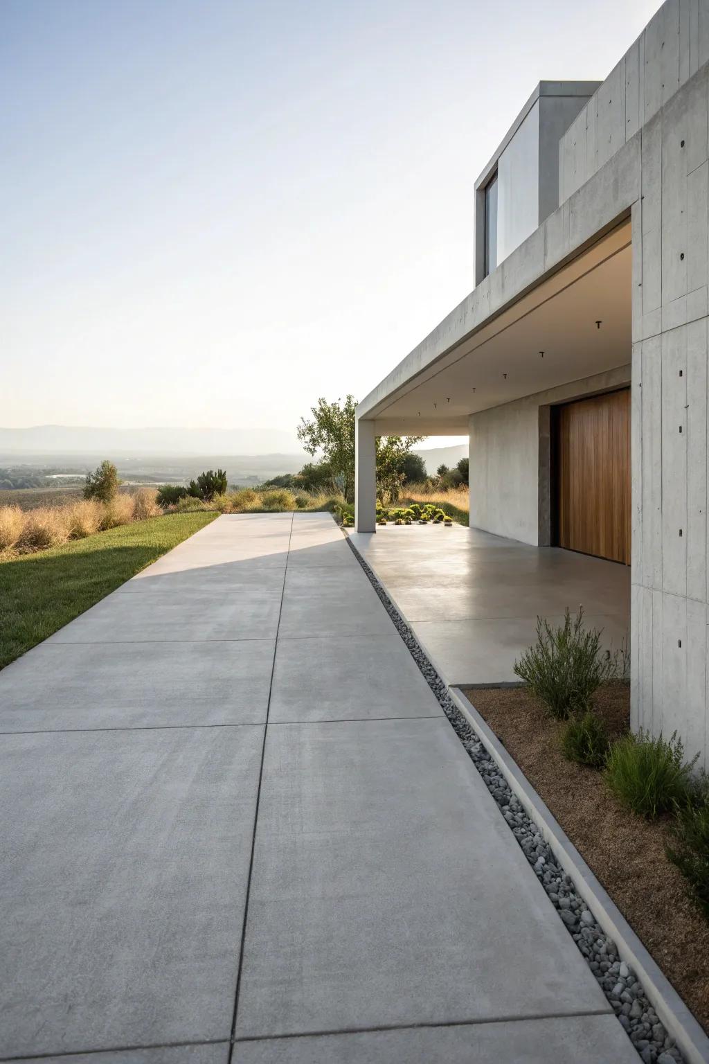 A minimalist driveway emphasizing simplicity and space.