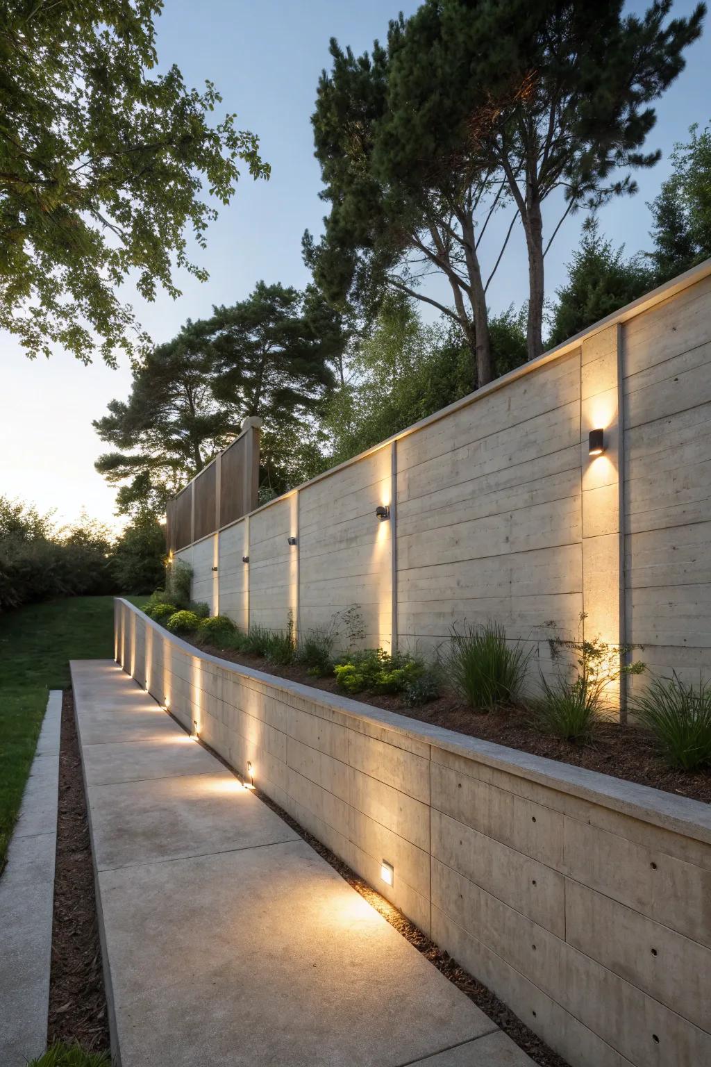 Illumination accents allow retaining structures to shine both day and night.