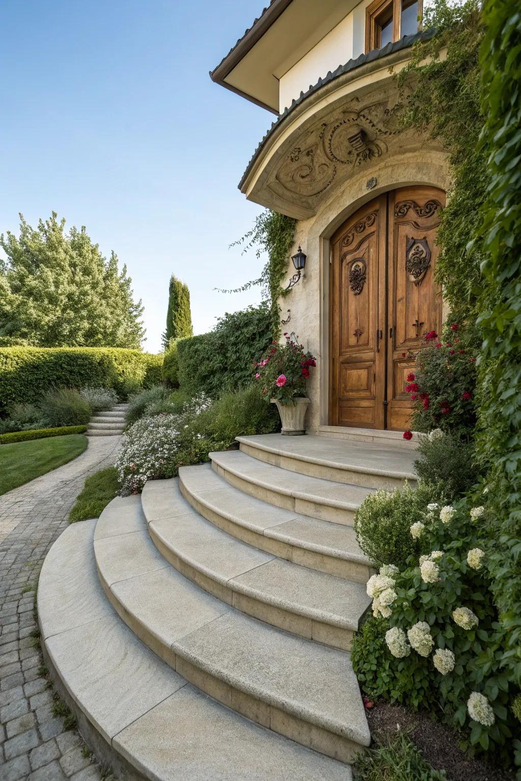 Curved steps offer timeless elegance.