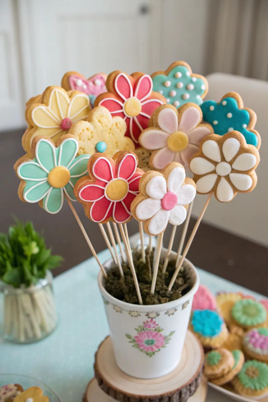 Biscuit floral arrangements contribute a lively twist to your presentation.