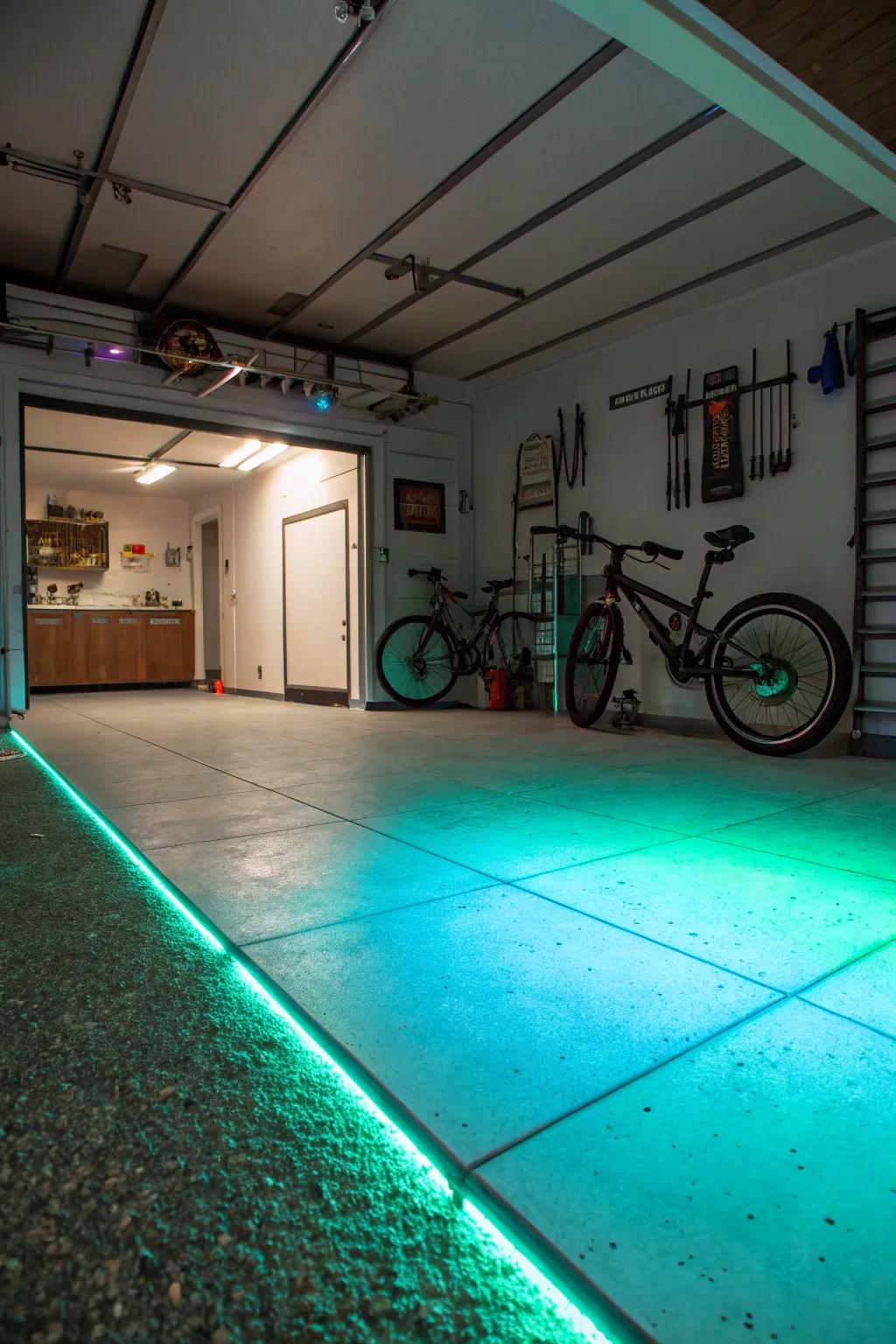 Glow-in-the-dark floors create a mesmerizing effect.