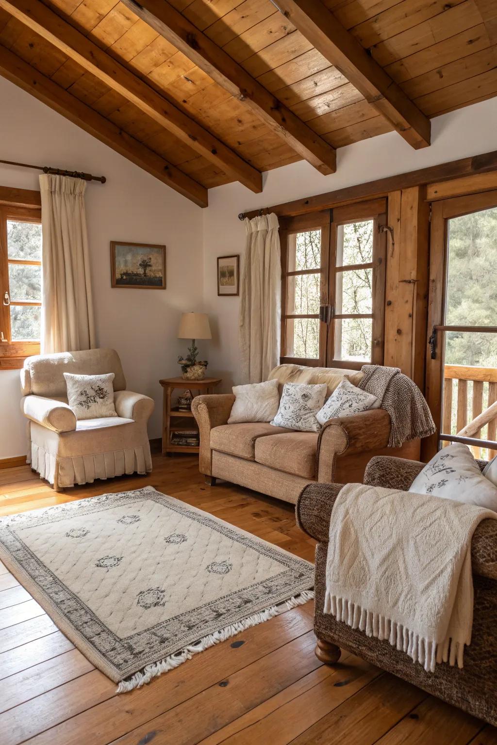 Wood elements bring warmth and sophistication to your living room.